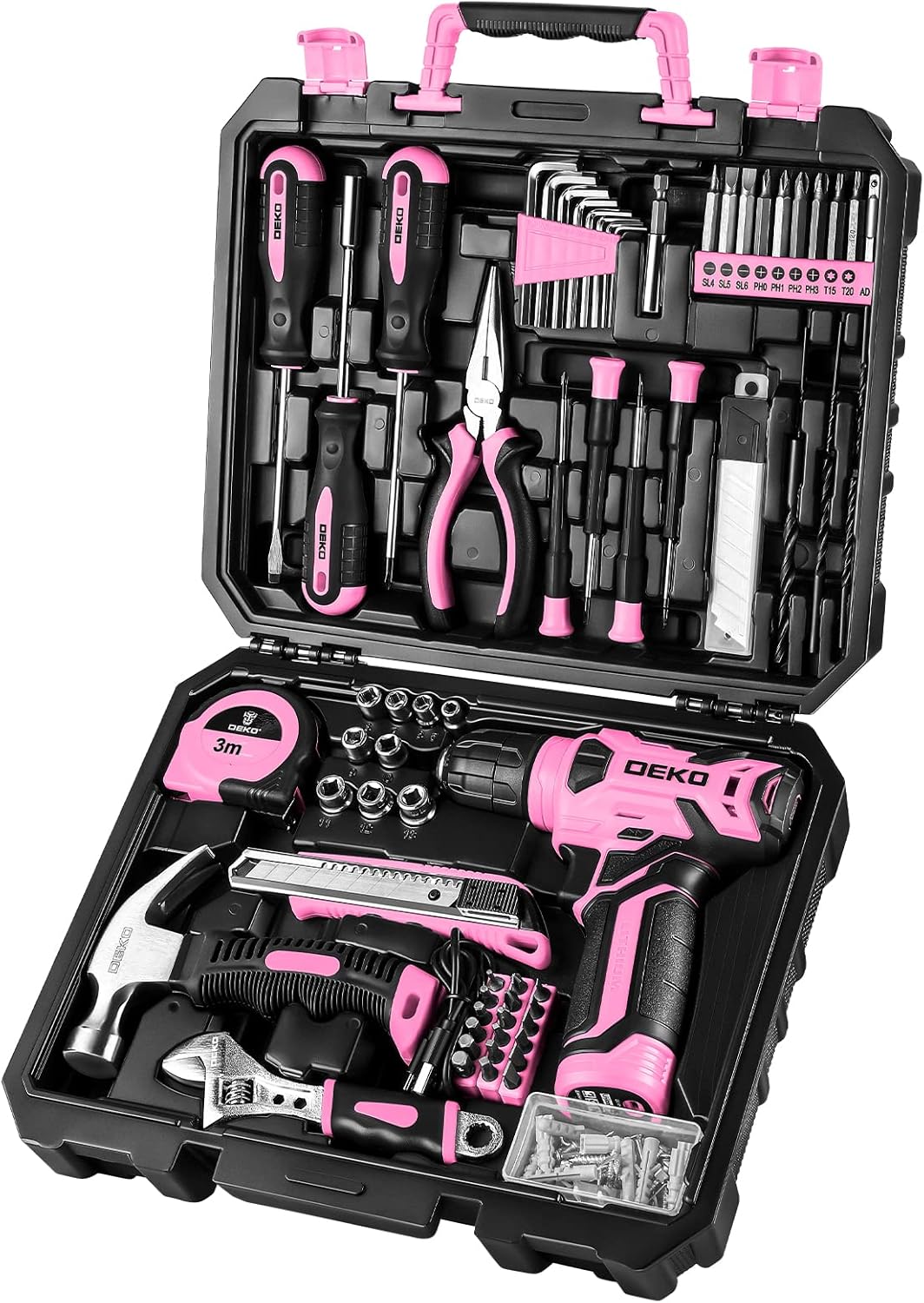 Power Tools Pink - 126 Pcs Pink Cordless Drill Set,
