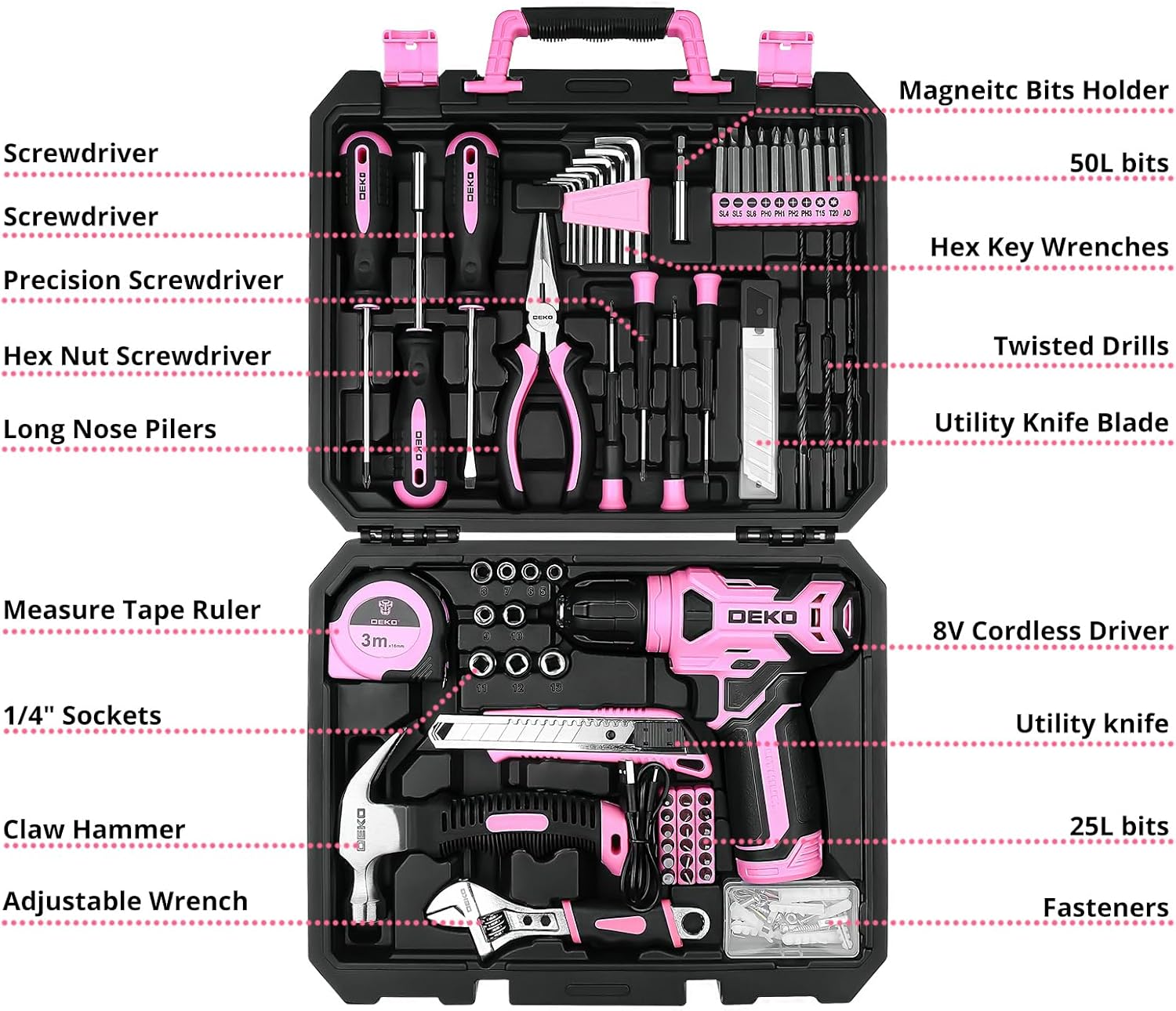 126 Pcs Pink Cordless Drill Se - Power Tools Pink recensie en prijs